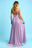 V Neck Pleated Purple Long Wedding Guest Dress With Slit