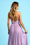 V Neck Pleated Purple Long Wedding Guest Dress With Slit