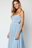 Blue Cut Out Strapless Long Wedding Guest Dress With Slit