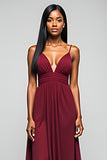 A Line Spaghetti Straps Burgundy Long Wedding Guest Dress
