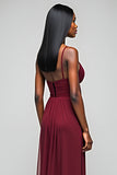 A Line Spaghetti Straps Burgundy Long Wedding Guest Dress