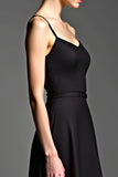 A Line Spaghetti Straps Satin Black Dress