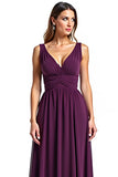 Purple A Line V-Neck Pleated Long Formal Dress
