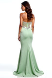 Dusty Sage Strapless Sheath Beaded Prom Dress with Slit