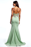 Dusty Sage Strapless Sheath Beaded Prom Dress with Slit