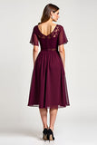 Cabernet Lace A Line Round Neck Midi Wedding Guest Dress