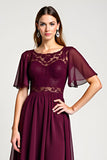 Cabernet Lace A Line Round Neck Midi Wedding Guest Dress