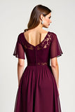 Cabernet Lace A Line Round Neck Midi Wedding Guest Dress