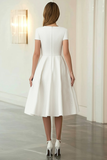 Jacquard Ivory Round Neck A Line Midi Formal Dress with Short Sleeves
