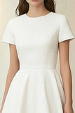 Jacquard Ivory Round Neck A Line Midi Formal Dress with Short Sleeves