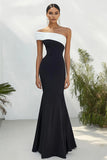 Black Strapless Matte Satin Sheath Long Formal Dress