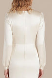Ivory Satin Scoop Neck A Line Formal Dress with Long Sleeves