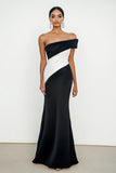 Black Strapless Mermaid Matte Satin Ruched Long Formal Dress