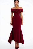 Burgundy Off the Shoulder Sheath Long Formal Dress