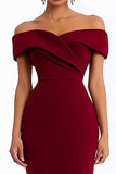 Burgundy Off the Shoulder Sheath Long Formal Dress