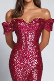 Mermaid Fuchsia Sequins Off the Shoulder Long Formal Dress