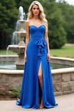 Royal Blue Sweetheart A Line Long Formal Dress with Slit