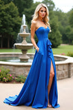 Royal Blue Sweetheart A Line Long Formal Dress with Slit