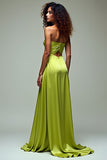 Lemon Green Hollow Out A Line Strapless Long Formal Dress with Slit