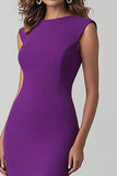 Plum Crepe Mermaid Round Neck Long Formal Dress