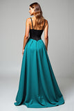 Peacock A Line Spaghetti Straps Satin Long Formal Dress