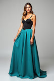Peacock A Line Spaghetti Straps Satin Long Formal Dress