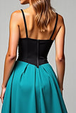 Peacock A Line Spaghetti Straps Satin Long Formal Dress