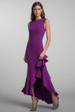 Mermaid Plum Boat Neck Long Formal Dress With Slit