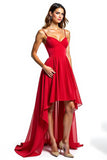 Asymmetrical Red A Line Chiffon Formal Dress With Ruffles