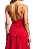 Asymmetrical Red A Line Chiffon Formal Dress With Ruffles