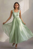 Light Green A Line Square Neck Long Formal Dress