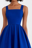 Royal Blue Square Neck Midi Formal Dress