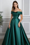 Off The Shoulder Dark Green Satin A Line Formal Dress