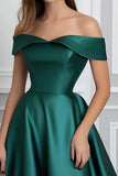 Off The Shoulder Dark Green Satin A Line Formal Dress