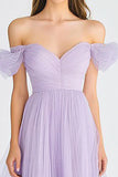 Off The Shoulder Lilac A Line Tulle Long Lineng Formal Dress