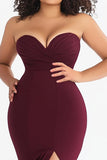 Burgundy Sweetheart Plus Size Mermaid Long Formal Dress with Slit
