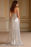 Glitter Silver A Line Spaghetti Straps Long Formal Dress