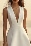 White A Line V-Neck Midi Wedding Dress