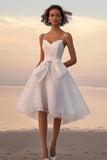A Line Satin White Graduation Dress With Bows