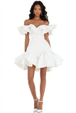 White Ruffle Off The Shoulder Mini Graduation Dress
