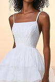 White A Line Tiered Lace Graduation Dress