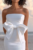 Strapless Satin White Graduation Dress With Bow