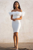White Off The Shoulder Bodycon Ruffle Graduation Dress