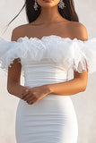 White Off The Shoulder Bodycon Ruffle Graduation Dress