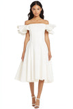 White Satin Off The Shoulder A Line Midi Graduation Dress