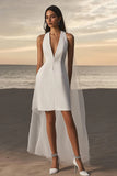 Sheath V-Neck Mini White Graduation Dress
