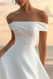 White Off The Shoulder Satin Graduation Dress