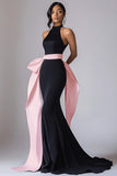 Halter Mermaid Black Black Tie Dress with Sash