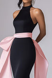 Halter Mermaid Black Black Tie Dress with Sash
