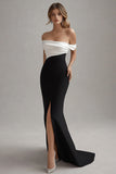 Off the Shoulder Mermaid Black Tie Dress with Slit